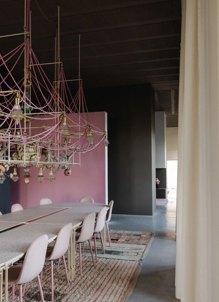 The pink salon at Chateau Engalin